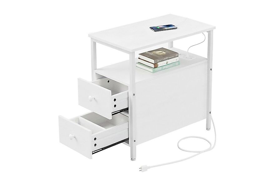 relaxdays Beistelltisch mit Steckdose, weiß günstig online kaufen