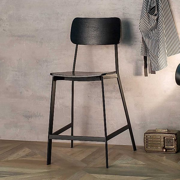 Barhocker in Schwarz Lehne (2er Set) günstig online kaufen