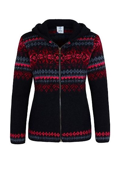 KIDKA Kapuzenstrickjacke - Wollstrickjacke für Damen - Farbe schwarz-rot-pi günstig online kaufen