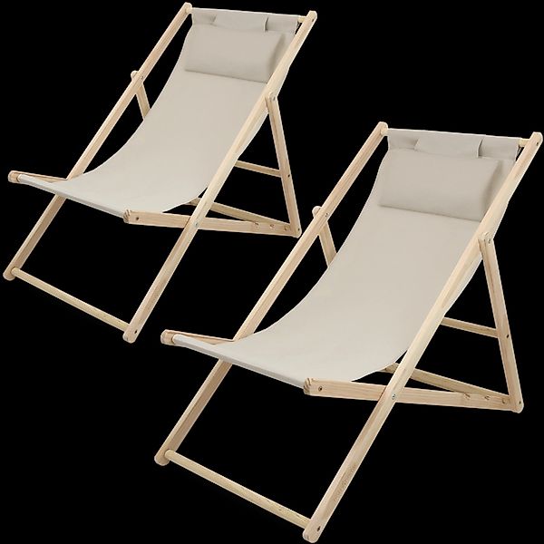 holz4home 2er Set Liegestuhl aus Holz Klappbar Creme günstig online kaufen