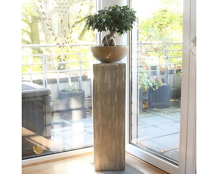 Oriental Galerie Blumenhocker Holz Säule Viereckig Podest grauwash klein 65 günstig online kaufen