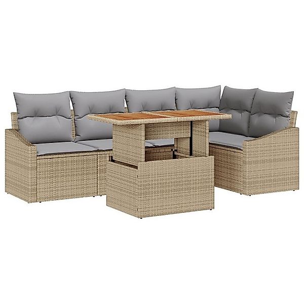 vidaXL Loungesofa 6-teiliges Garten Essgruppen-Set mit Kissen Beige Poly Ra günstig online kaufen