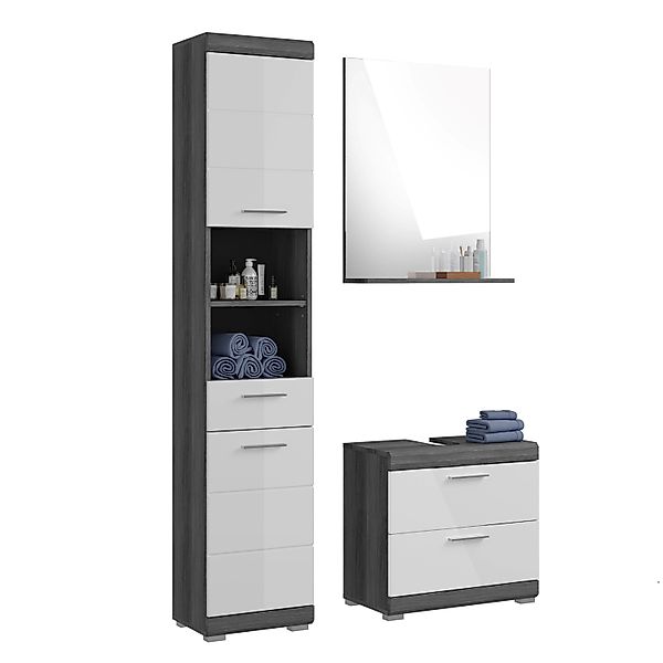 Badkombination m. Spiegel 112 cm x 191 cm x 34 cm Weiß-Rauchsilber günstig online kaufen
