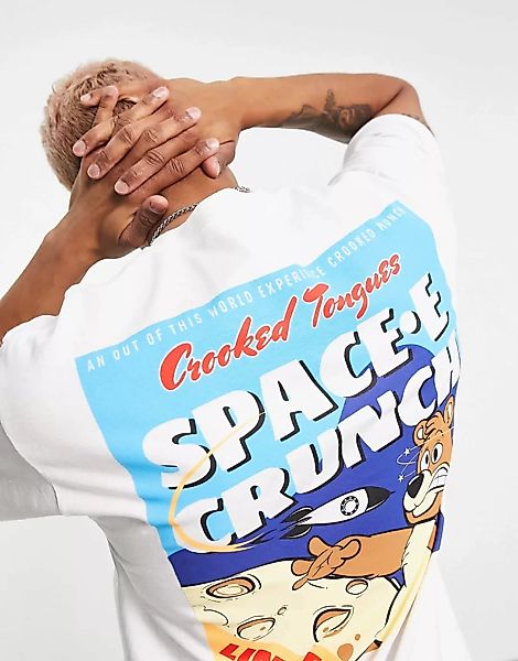 Crooked Tongues – T-Shirt in Weiß mit „Space Crunch“-Print günstig online kaufen