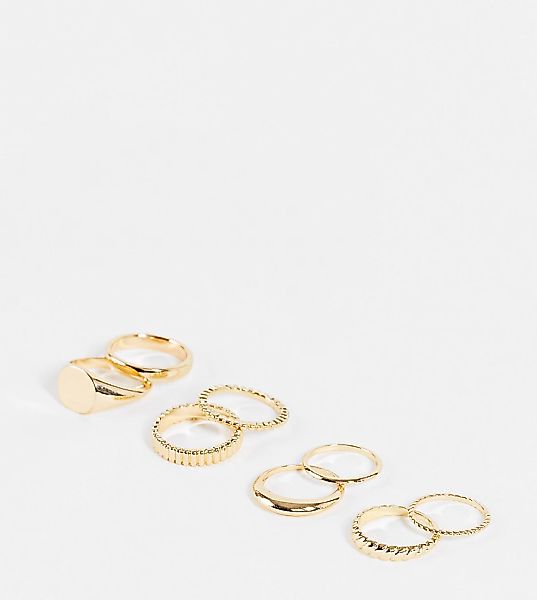ASOS DESIGN Curve – Set mit 8 goldfarbenen Ringen in verschiedenen minimali günstig online kaufen