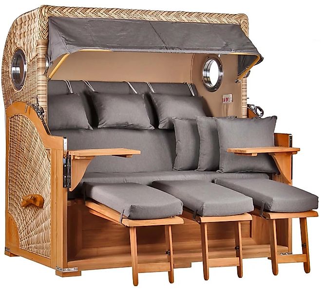 Strandkorb Westerland XXL Teak Bullauge PE shell Dessin 551 günstig online kaufen