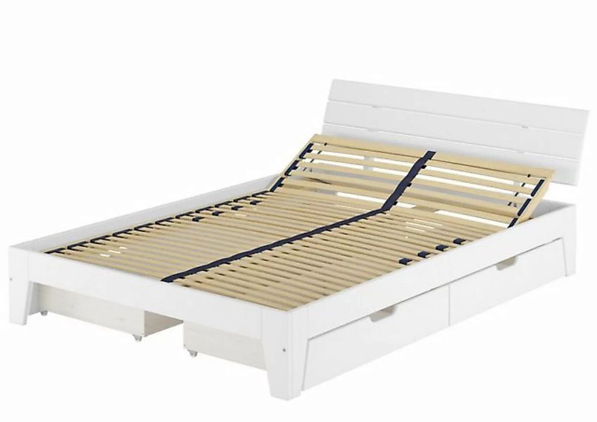 ERST-HOLZ Bett Weißes Doppelbett 140x200 Kiefer massiv Schubladenset Zubehö günstig online kaufen