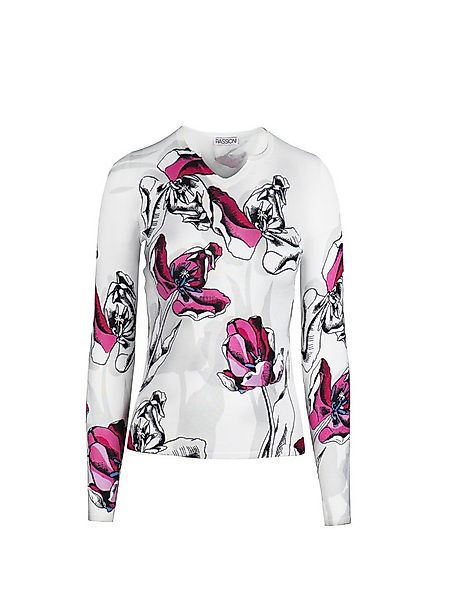 Passioni Strickpullover in weiß mit pink schwarzen Blüten günstig online kaufen