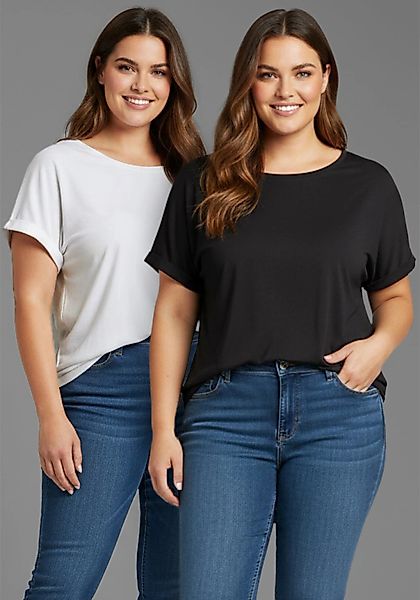 Laura Scott CURVE T-Shirt 2 Stk. im 2er Pack mit modischem Ärmelaufschlag - günstig online kaufen