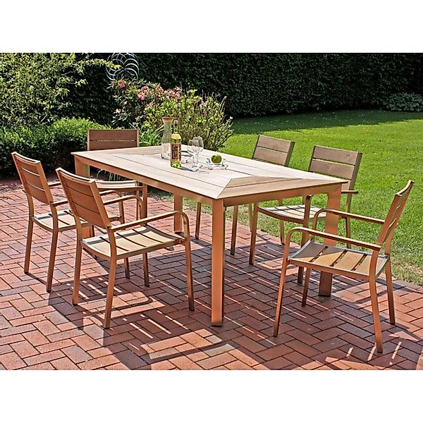 Tischgruppe Florence Teak-Optik 9-tlg. günstig online kaufen