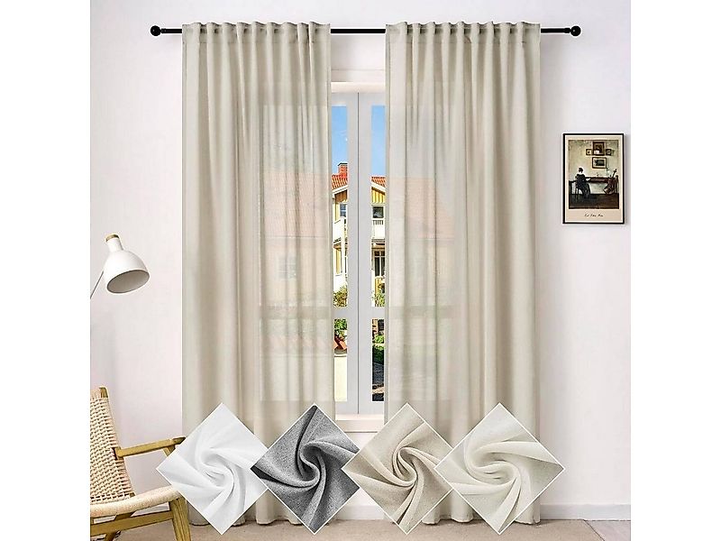Woltu Gardine (2 St), Kräuselband, halbtransparent, Vorhänge Leinenoptik günstig online kaufen