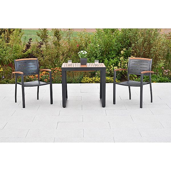 Merxx Tinos Set 3-tlg. 2 Stapelsessel Balkon-Tisch Ausziehbar 80 (120) x 70 günstig online kaufen