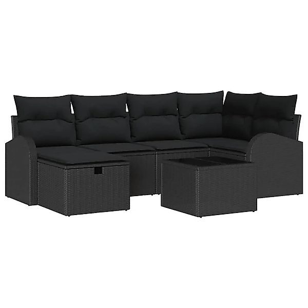 vidaXL Garten-Sofa-Set mit Kissen 7-Tlg Schwarz Poly Rattan 3360424 günstig online kaufen