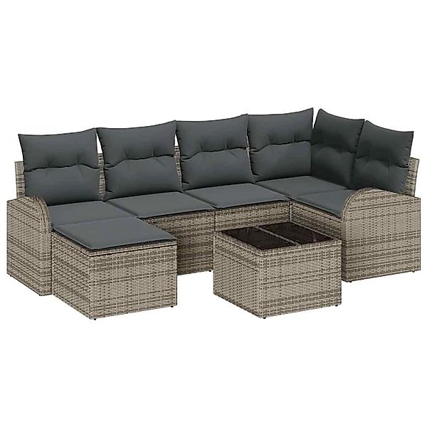 vidaXL Garten-Sofa-Set mit Kissen 7-Tlg Grau Poly Rattan 3354788 günstig online kaufen