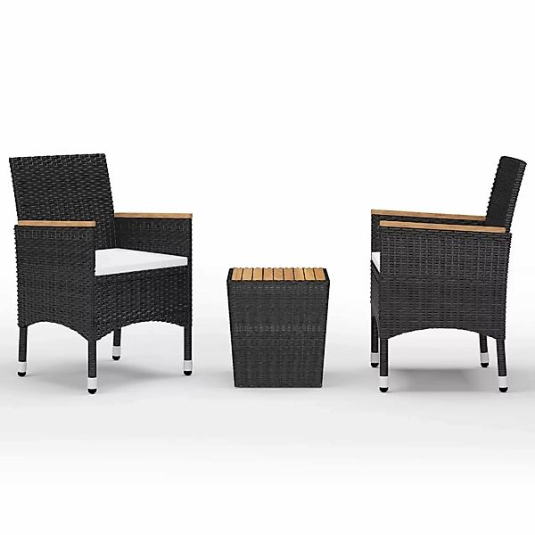 3-tlg. Bistro-set Poly Rattan Und Akazienholz Schwarz günstig online kaufen