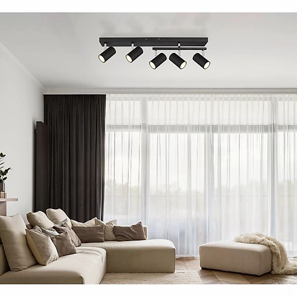 Globo Strahler Robby 5-flammig Schwarz matt 700 x 350 x 170 mm günstig online kaufen