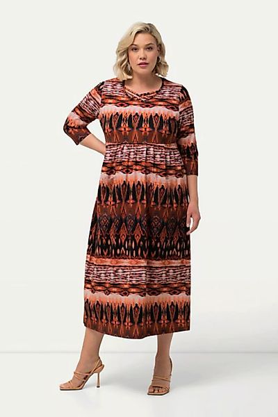 Ulla Popken Sommerkleid Jerseykleid A-Linie Zierbänder Rundhals 3/4-Arm günstig online kaufen