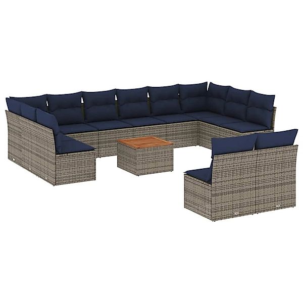 vidaXL 13-Tlg Garten-Sofagarnitur mit Kissen Grau Poly Rattan 3256229 günstig online kaufen