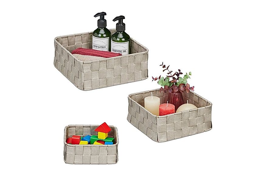 relaxdays Aufbewahrungskorb Grauer Aufbewahrungskorb 3er Set günstig online kaufen