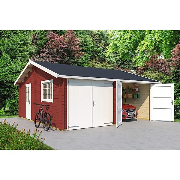 Lasita Maja Doppel-Holzgarage Falkland mit Holztor Schwedenrot 575 cm x 575 günstig online kaufen