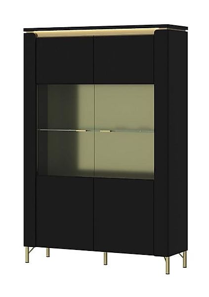 Vitrine inkl. 2 Türen ca. 111x170x40 cm Schwarz Matt / Gold günstig online kaufen