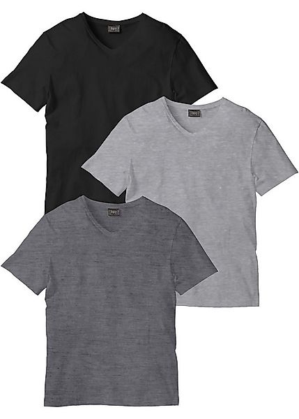bonprix T-Shirt (Packung, 3-tlg., 3) Regular Fit, V-Ausschnitt, aus Baumwol günstig online kaufen
