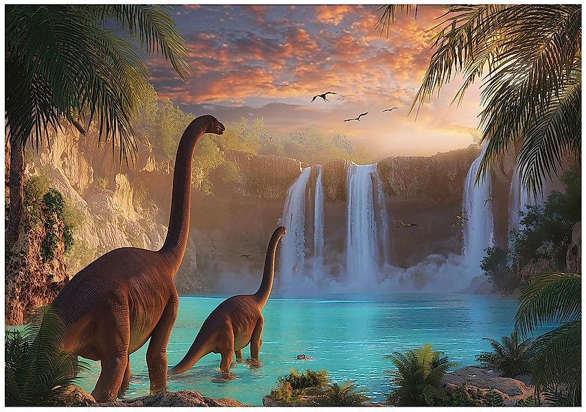 Wallarena Fototapete Kinderzimmer Dinosaurier Wasserfall Kinder Vlies Tapet günstig online kaufen