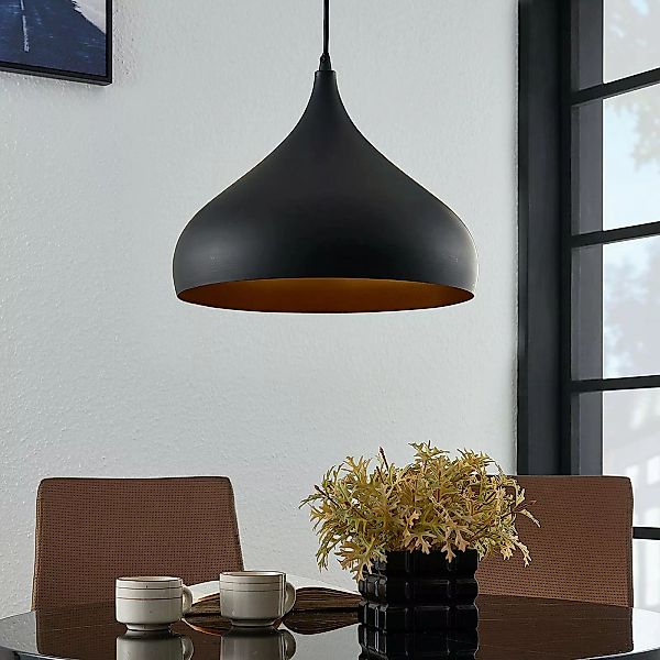 Lindby Pendellampe Ritana, schwarz-gold, Aluminium, Ø 31 cm günstig online kaufen