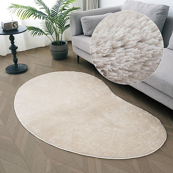 my home Teppich »Cali Bean«, U-förmig, 16 mm Höhe, besondere Form, Uni, wei günstig online kaufen