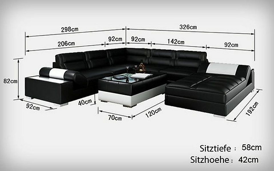 JVmoebel Ecksofa Ledersofa Couch Wohnlandschaft Eck Garnitur Sofa U-Form Sc günstig online kaufen