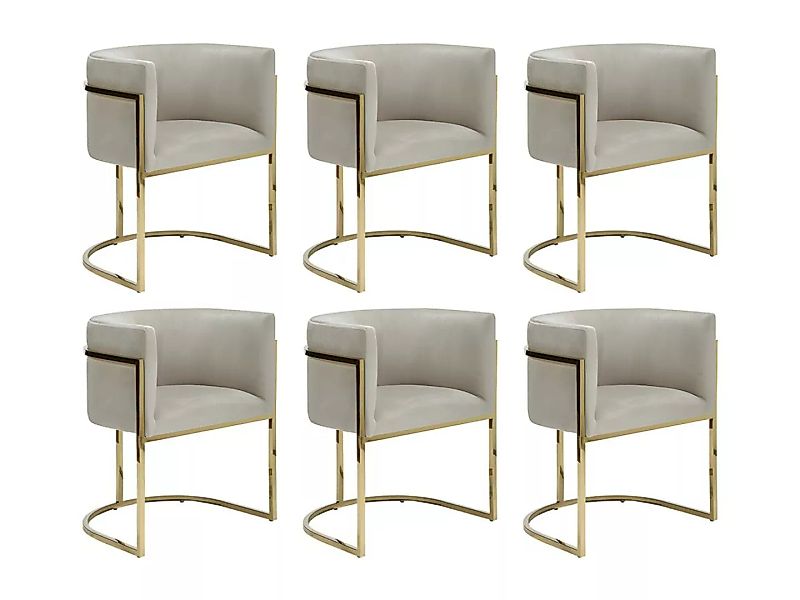 Stuhl mit Armlehnen 6er-Set - Samt & Metall - Beige & Goldfarben - PERIA vo günstig online kaufen