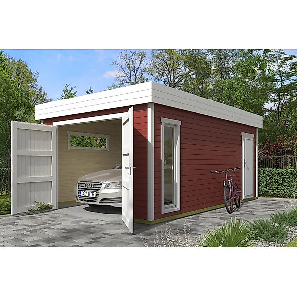 Lasita Garage Bahamas 2 mit Holztor 360 cm x 540 cm Schwedenrot günstig online kaufen