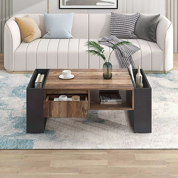 Couchtisch, mit Holzmaserung, grifflose Schublade und doppelseitigem Staura günstig online kaufen