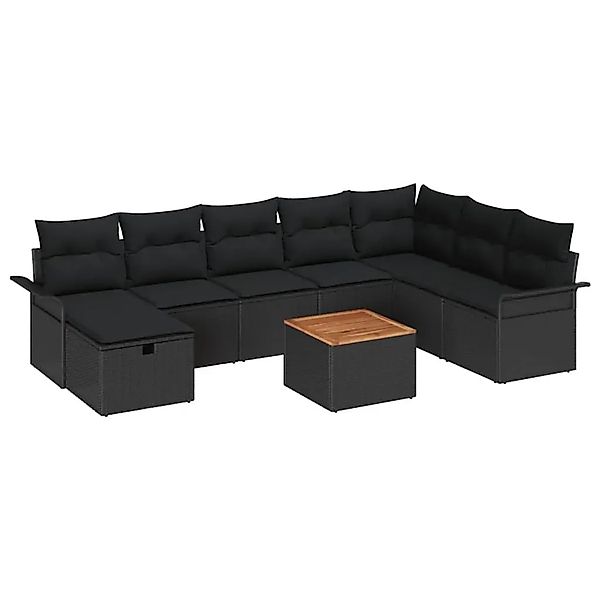 vidaXL Garten-Sofa-Set mit Kissen 9-Tlg Schwarz Poly Rattan 3359471 günstig online kaufen
