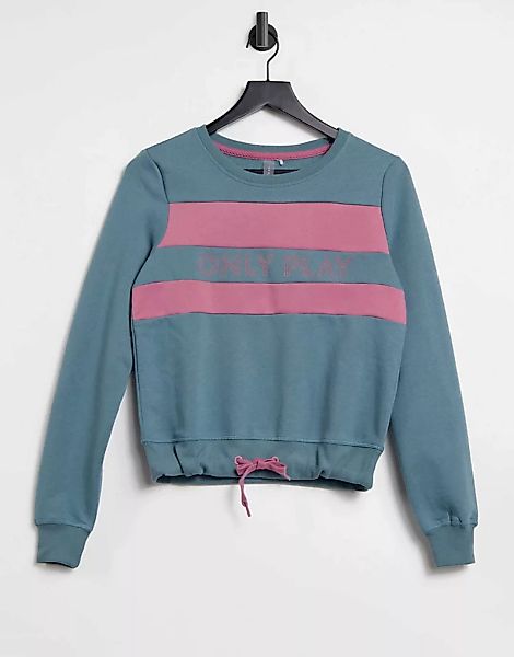 Only Play – Neva – Kurzes, gebürstetes Sweatshirt mit Streifen in Blau günstig online kaufen