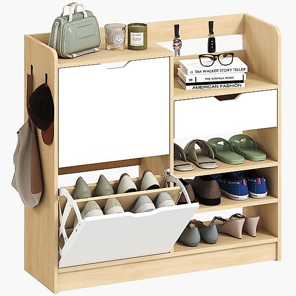 HOMCOM Schuhkipper Schuhschrank Schmal mit 2 günstig online kaufen