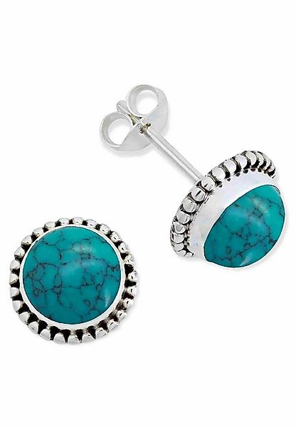 mantraroma Paar Ohrstecker PUNTI rund groß aus 925 Silber mit Türkis (Paar, günstig online kaufen
