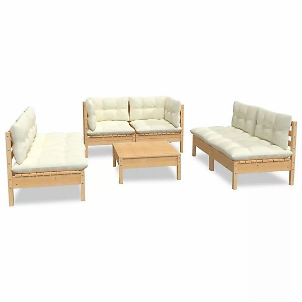 vidaXL 7-tlg Garten-Lounge-Set mit Creme Kissen Massivholz Kiefer Modell 2 günstig online kaufen