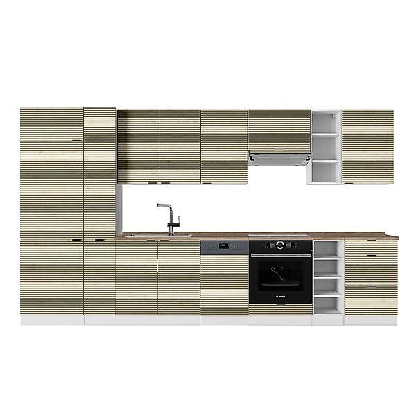 Vicco Fame-Line Küchenzeile Eiche Paneel/Weiß 355 cm AP Eiche ohne E-Geräte günstig online kaufen