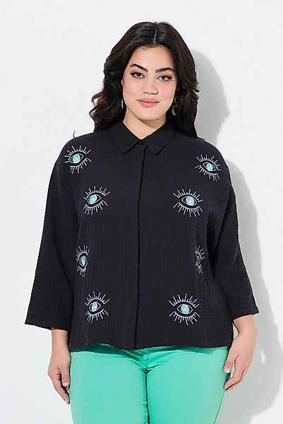 Angel of Style Hemdbluse Hemdbluse Boxy Fit Musselin Augen-Stickerei günstig online kaufen
