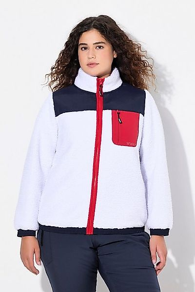 Ulla Popken Sweatjacke Teddyfleece-Jacke Patches Stehkragen 2-Wege-Zipper günstig online kaufen