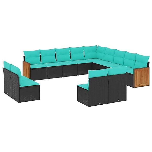 vidaXL 13-Tlg Gartensofa-Set mit Kissen Schwarz Polyrattan 3228164 günstig online kaufen