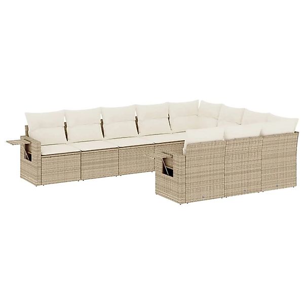 vidaXL 10-Tlg Garten-Sofagarnitur mit Kissen Beige Poly Rattan 3220687 günstig online kaufen