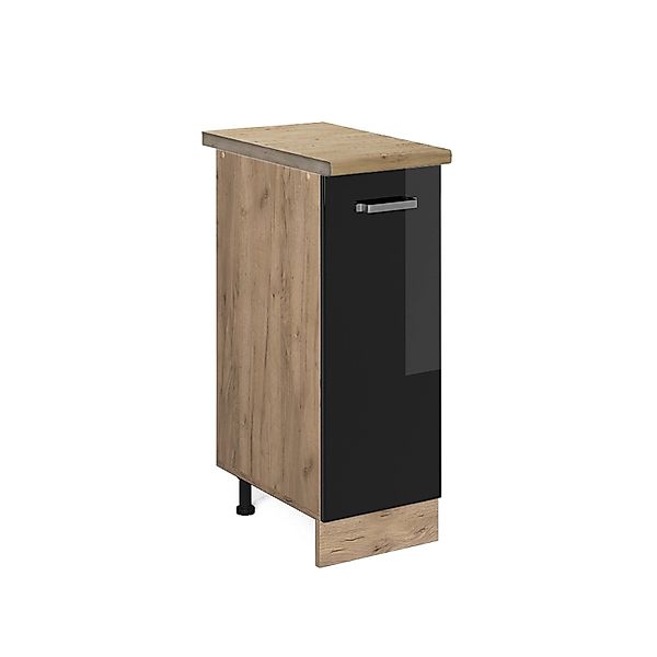 Vicco Apothekerschrank R-Line Schwarz Hochglanz/Goldkraft Eiche 30 cm AP Ei günstig online kaufen