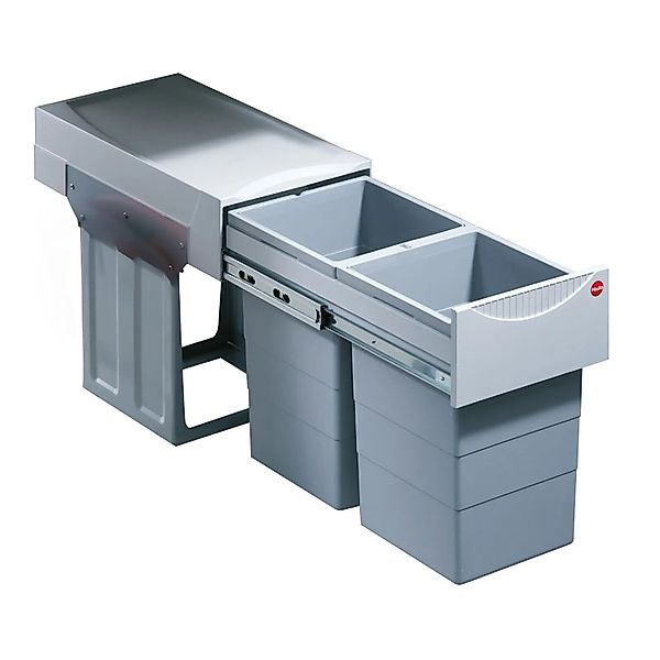 HAILO Abfallsammler Mülleimer Tandem 2x 15L mit Kehr Set Hellgrau 3666801 günstig online kaufen