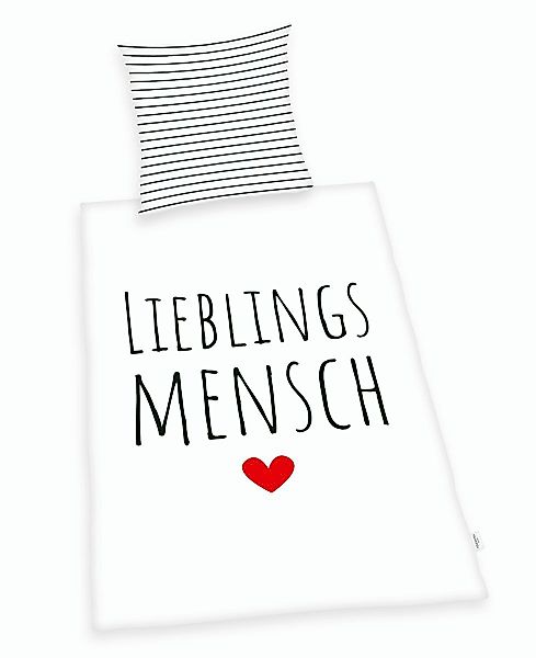 Herding Wendebettwäsche 135x200cm Lieblingsmensch Schriftzug, Renforcé, günstig online kaufen