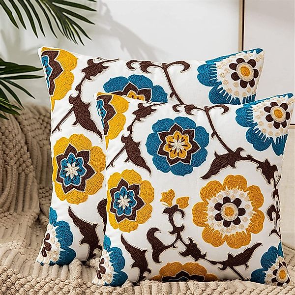BYSURE Kissenbezüge Bestickte Blumen Kissenhülle 45x45cm, günstig online kaufen
