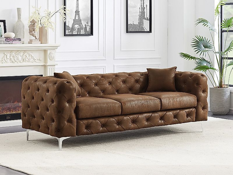 Chesterfield Sofa 3-Sitzer - Mikrofaser - Vintage-Leder-Optik - EDWINA günstig online kaufen