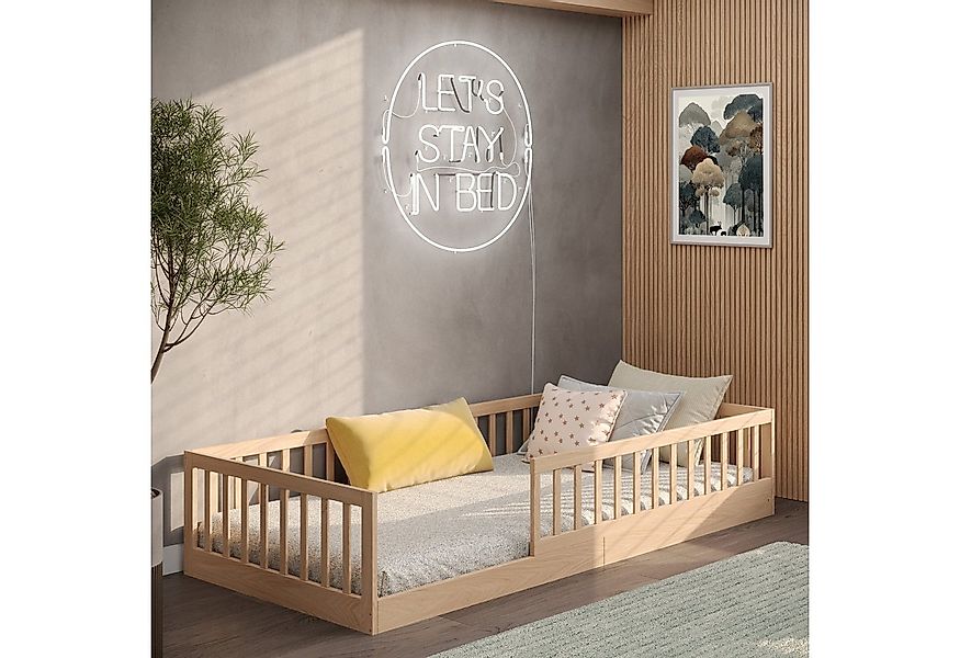 CADANI Kinderbett Timi Bodenbett bis 200 kg belastbar mit abnehmbarem Rausf günstig online kaufen