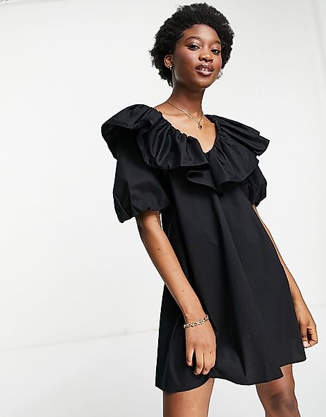 Miss Selfridge – Hängerkleid mit Rüschen in Schwarz günstig online kaufen
